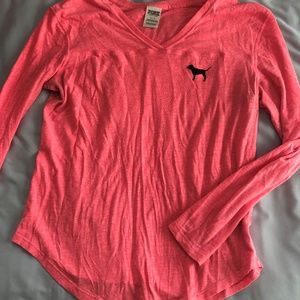 PINK - Pink Long Sleeve Workout Tee.